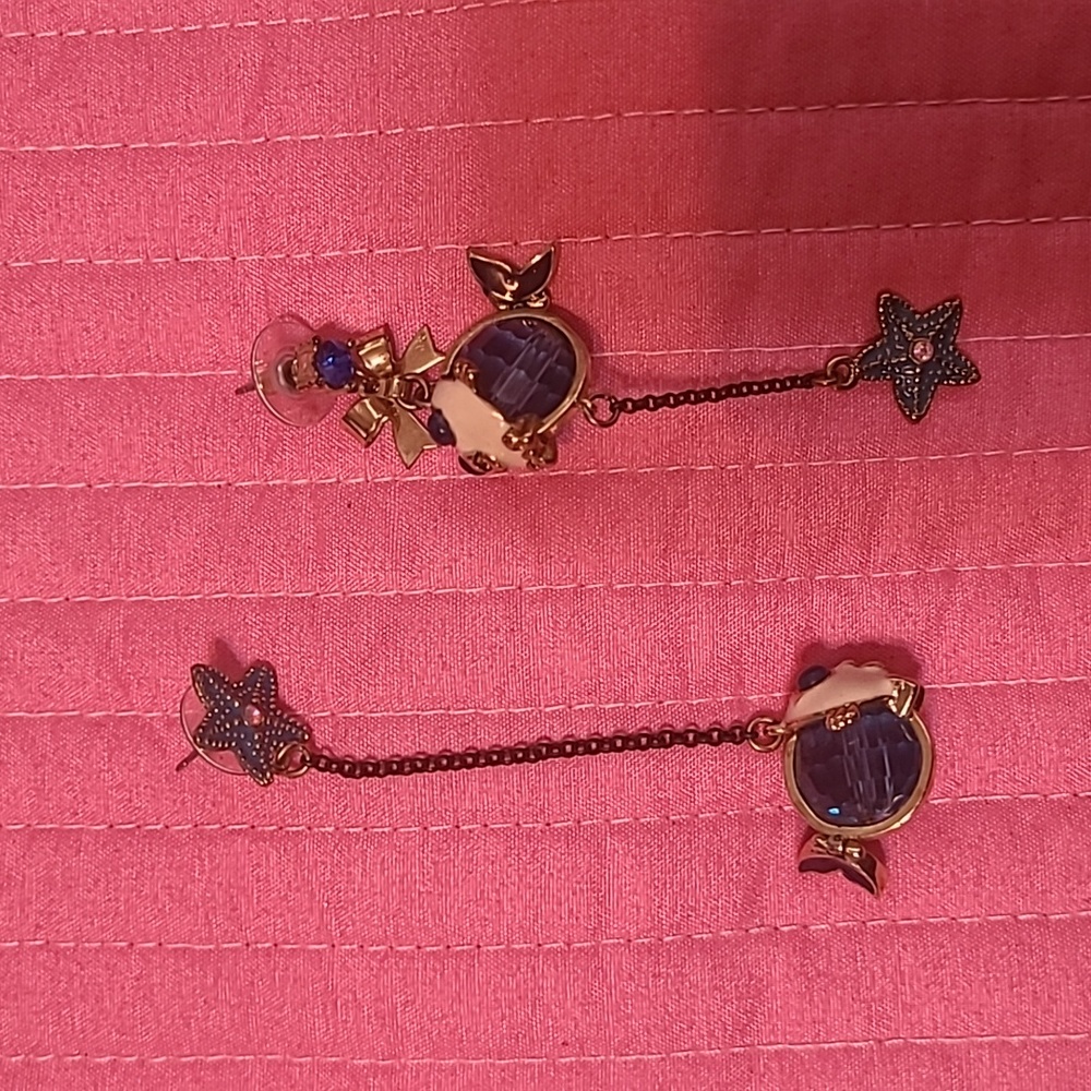 Betsey Johnson Blue Puffer Fish Mismatch Earrings
